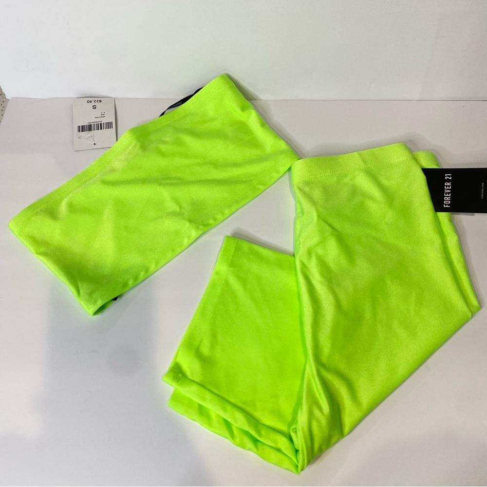 Lime green biker shorts and tube top set
